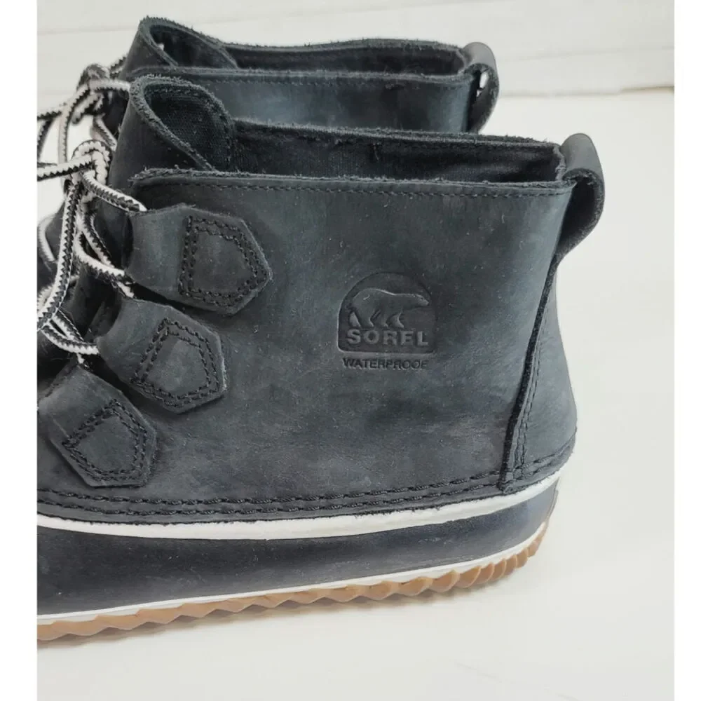 SOREL OUT & ABOUT DUCK WATERPROOF ANKLE BOOTS IN BLACK, SZ 9.5